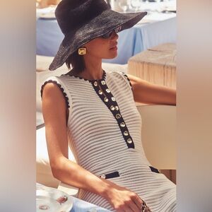 Self-Portrait Cream Crochet Contrast Trim Mini Dress